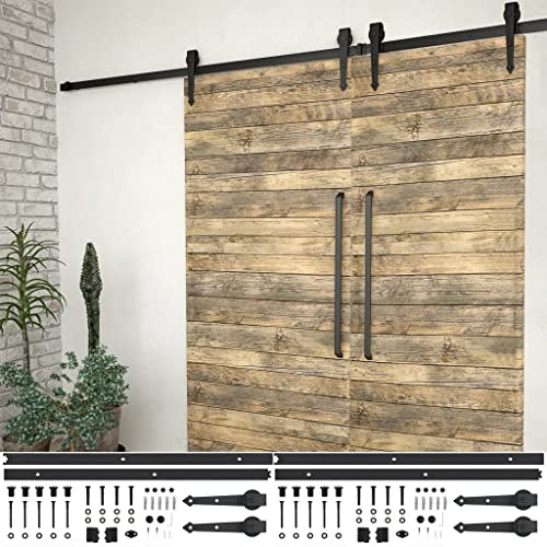 Skjutdörrsbeslag 2 st. 200 cm pulverlackerat stål svart med dörrkarm, skydd för renovering och montering, inklusive dörrfoder och tätning för inredning