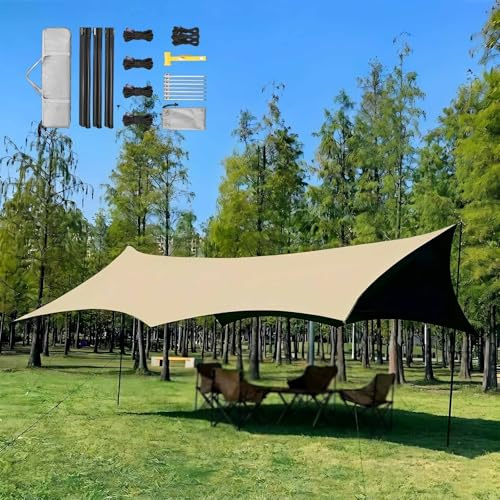 Tende Da Spiaggia E Telo Tende Da Sole, Vela Ombreggiante Impermeabile, Protezione UV Antivento Portatile 4.4x4.5/4.4x5.6m Con Pali For Mare E Escursionismo(Green,450x440cm)