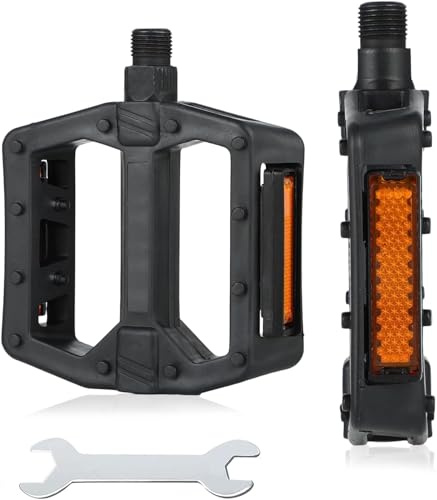 Bicycle Pedals, Non-Slip Aluminium Mountain Bike Pedals with Reflectors | 9/16 Inch Bearing Platforms Pedal, for Road, Mountain Trekking and City Bike, 2 Pieces