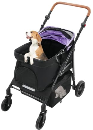 2 i 1 hundvagn upp till 15 kg, kattvagn för promenader (lila)