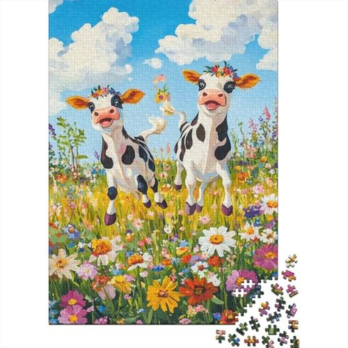 Mucca da Prato Puzzle 1000 Pezzi Carta per Adulti Prato Fiorito Gioco di Puzzle 1000 Pezzi Relax Attenzione Famiglia Decorazione Regalo 52x38cm/1000pcs