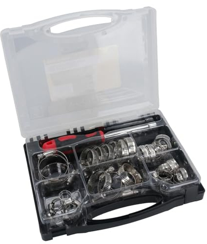 toolzone HW039 8-44 mm Stainless Steel Hose Clamps Clips - Silver (35-Piece)