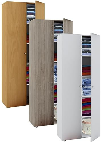 VCM Holz Kleiderschrank | 5 Fächer | Maße ca. B. 70 x H. 178 x T. 40 cm | 2 Drehtüren | erweiterbar | Schrank - Vandol Sonoma-Eiche