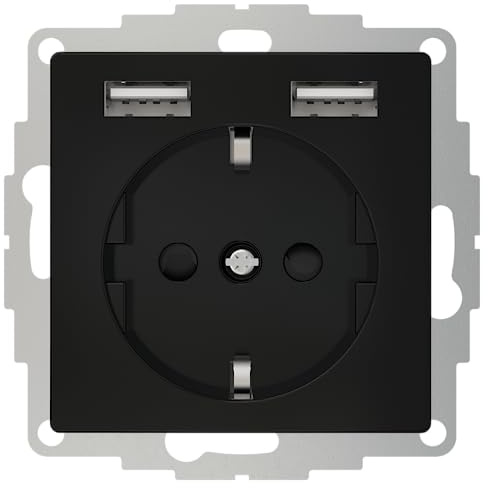 2USB - Unterputz-USB-A Steckdose 12 W (2,4 A) - chargeMAX - Schnellladegerät - 32 mm Tiefe - Energieeffizient, Schwarz