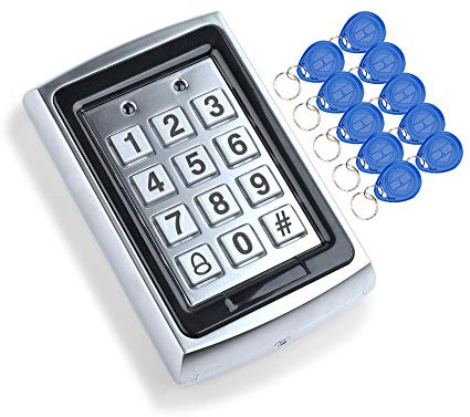 HFeng 125KHz RFID Access Control Keypad Controller EM Card Reader +10pcs EM4100 Keychains 1000 user WG26, backlight, metal case