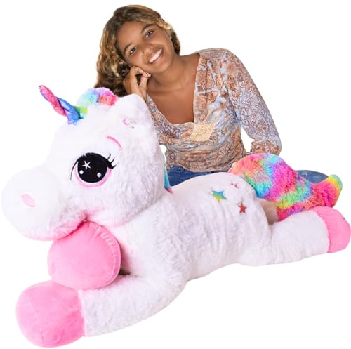 TE-Trend XXL Einhorn-Stofftier 110 cm - perfekte Plüschfigur für kreatives Spielen & traumhafte Kuschelstunden - Einhorn-Kuscheltier für stundenlangen Spielspaß - Plüschtier