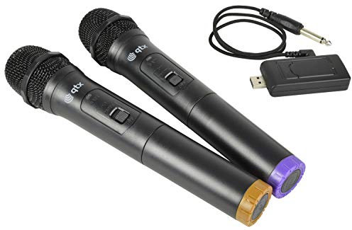 QTX | Two Wireless Handheld Microphones With Portable USB Powered Receiver | Ultra High Frequency For Minimal Interference