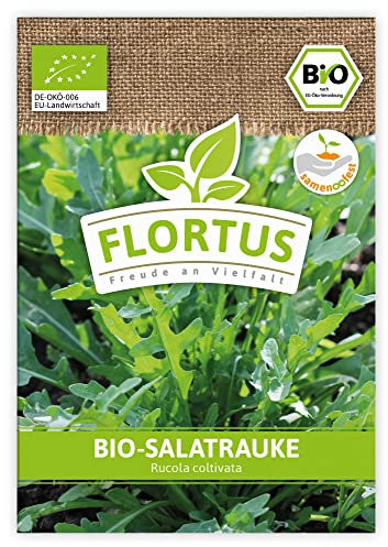 FLORTUS BIO Salatrauke | Kräutersamen | Raukesamen | Rucolasamen | Bio Saatgut aus Pflanzensamen | Samen zur Anzucht für Garten, Balkon, Küche & Fensterbank
