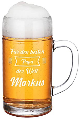 polar-effekt Maßkrug mit Gravur Bester Papa der Welt - Bierkrug Maß 1000 ml personalisiert - Geschenk für Männer, Väter - Oktoberfest München - Ideal zu Weihnachten, Geburtstag