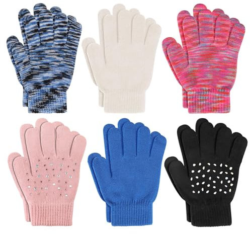 TAGVO 6 Paar Winter Magische Handschuhe, Kinder Dehnbare Warme Magische Handschuhe & Fäustlinge Jungen oder Mädchen, Strickhandschuhe Unisex Strick Vollfinger Fäustlinge für 5-13 Jahre