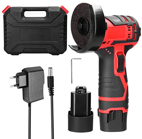 Geevorks Amoladora Angular Bateria Pequeña de 500W 19500rpm Disco de 75mm-ø,Motor Brushless,3 Velocidades Ajustables,Bloqueo de Husillo,Radiales Pequeñas con Batería de 12 V, 3900 mAh,para Pulir
