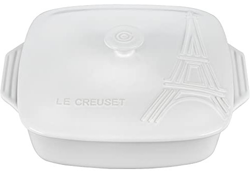 Le Creuset Cacerola cuadrada cubierta de gres de la Torre Eiffel, 2.5 cuartos de galón (9 pulgadas), blanco