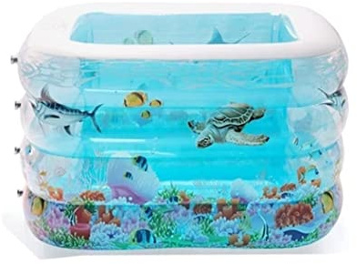 TOTIKI Piscinette Piscina Gonfiabile Summer Water Fun Vasca da Bagno 4 Anelli Rettangolare Blu Grande(140x103x75cm)