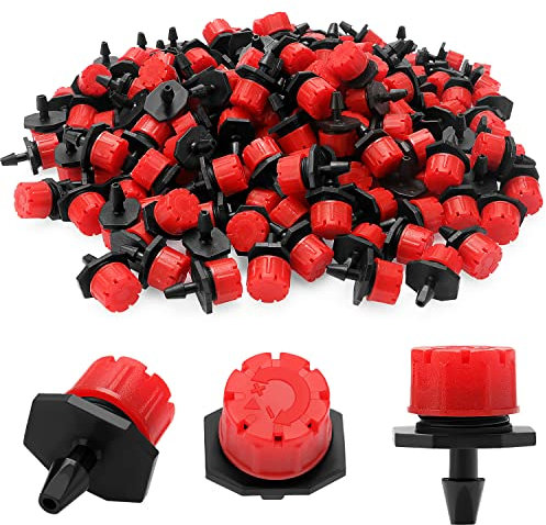 VooGenzek 200 Pezzi Micro Gocciolatore 8-Fori Irrigazione a Goccia, Plastica, Anti-Clogging Emettitore Dripper per Prato, Giardino, Rosso