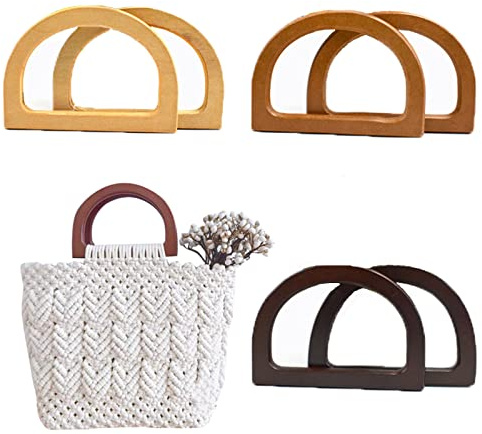 Taschengriffe Holz, 6 Stücke Handtasche Griff Ersatz D-Form Handtasche Tragegriff Tragegriff Taschengriffe Rund Holz für die Diy-Herstellung von Geldbörsen-Handtaschengriffen