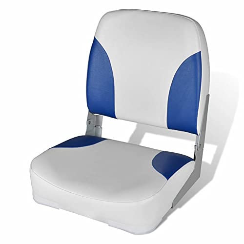 Gecheer Klappbar Bootssitz | Gepolstert Steuerstuhl Bootsstuhl Anglerstuhl | Kunstleder UV-bestaendig Blau-Weiss 41 x 36 x 48 cm