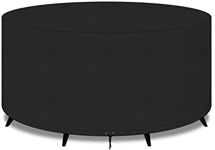 PATIO PLUS Juego de funda redonda grande para muebles de mesa de jardín 420D para exteriores, juego de sillas impermeables y resistentes, 102 x 71 cm, negro