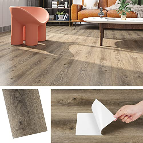 Livelynine Vinylboden Selbstklebend Fliesenoptik 16 Fliesen PVC Fliesen Selbstklebend Holzoptik Braun 90x15CM PVC Bodenbelag Holzoptik Sonoma Eiche Fliesenfolie Boden Holzoptik Bad Küche Wandfliesen