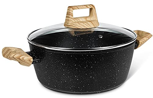 MICHELANGELO 4.3 Litre Black Non-Stick Granite Stockpot with Lid Induction Compatible Stay Cool Handles