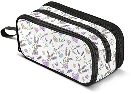 CHIFIGNO Große Kapazität Lavendel Blumen Herzen Schmetterlinge Federtasche Reißverschluss Federmäppchen Tasche Halter Box Kosmetik Make-up Tasche für Mädchen Jungen Business Büro
