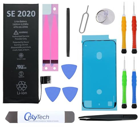 OnlyTech Batteria di ricambio premium per iPhone SE (2a generazione) - 1821 mAh, identico all'originale, kit 12 strumenti professionali e adesivo schermo inclusi