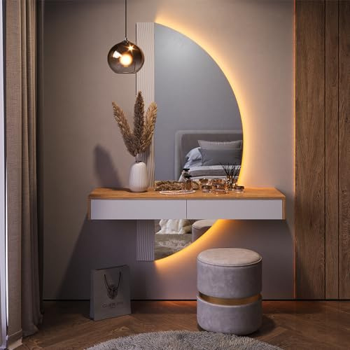 Vicco Tavolo da toeletta Melisa, Bianco, 120 cm con illuminazione a LED, Altezza regolabile, perfetta per adattarsi alle esigenze individuali