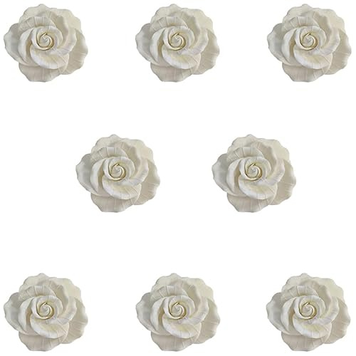 O'Creme Garden Rose Gumpaste Flowers - White-Small - Edible Flowers for Cake Decorating - Sugar Paste Flower Decorations for Cakes, Candy, Cupcake Toppers - Birthday, Wedding, Valentines, Baby Shower