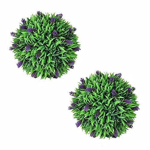ARKEM Künstliche Buchsbaumkugel mit Lavendel 2 STK. 30 cm Kugel Künstliche Pflanzen Pflanze Buchskugel Kunstpflanze