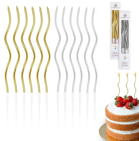 48 Velas Cumpleaños Originales | 24 unds Color Oro Metalizado y 24 unds Color Plateado | Vela Cumpleaños Originales para Tarta Cupcakes con soporte | Bengalas cumpleaños largas y finas de 16,4 cm