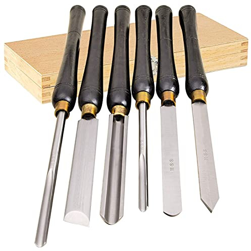 Juego de cinceles para torno de madera de 6 piezas, herramientas de torneado de madera, juego de cinceles de madera para carpintería con estuche de madera, juego de gubias de acero de alta velocidad