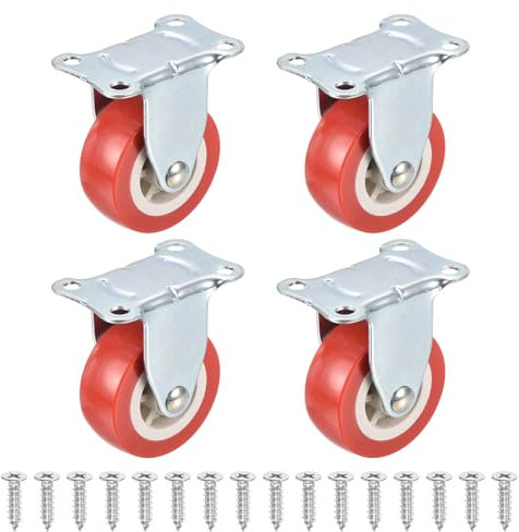 PATIKIL 2 Rigid Caster Wheels, 4 Pack Silent Fixed Plate Casters with Screws Each Load Capacity 132Lbs for Furniture Workbench Cart Trolley One Direction Rolling, Red (NO Brake)