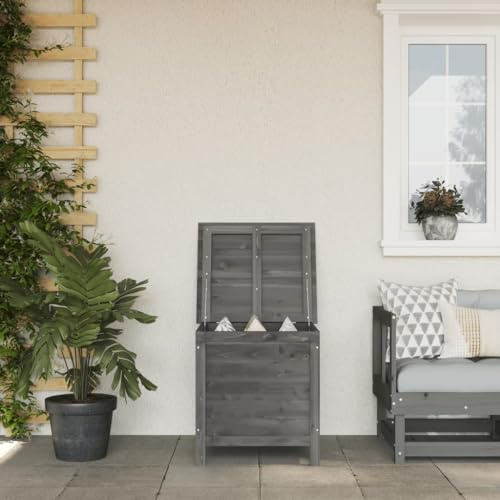 Homgoday Trädgårdsförvaringslåda antracit 50 x 49 x 56,5 cm massiv trägran, väderbeständig utomhusförvaring kista, trädgårdsverktyg förvaring, hemdäck, uteplats trädgårdsmöbler