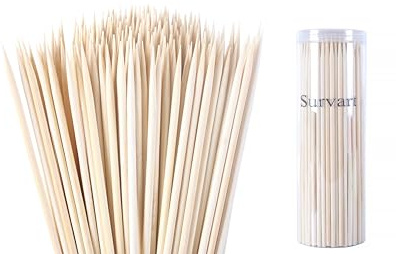 SURVART Lot de 170 brochettes en bambou de 25,4 cm pour barbecue, brochettes, grillades, travaux manuels, guimauve, S'mores, amuse-bouches, fontaine à chocolat et chiens de maïs