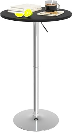 Adjustable Bar Table Cocktail Table Pub Drink Table, Hydraulic Small Round Dining Table High Top Table Drink Table With Metal Base, Wood Cake Table Bistro Table for Home Kitchen, 26.8-35.8 In Height