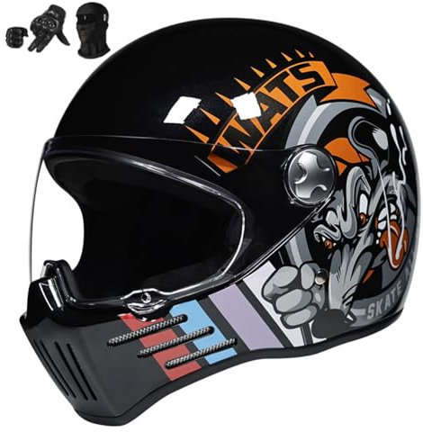 Vintage Integralhelm für Motorradfahrer, Integralhelm für Motorradfahrer, Retro- und klassischer Crash-Racing-Rallye-Tourenhelm, ECE-geprüft B,XXL61-62CM