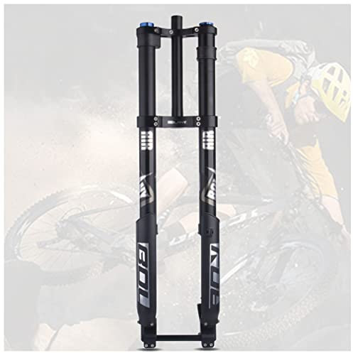 UIOPPOI 26/27.5/29 Downhill Mountain Bike Air Suspension Fork Travel 160mm Double Shoulder Inverted Fork Thru-Axle Boost 15x110mm Straight/Tapered Front Fork Fork (Color : Black Straight)