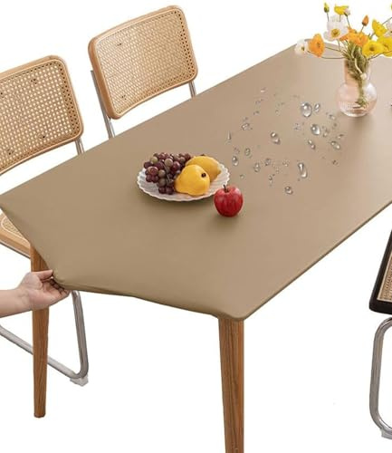 Mateju Nappe Rectangulaire de Table Ajustée Kaki 90x150CM, Élastique Nappe Rectangulaire Anti Tache Nappe de Table PVC Imperméable Essuyable pour Cuisine Jardin Restaurants
