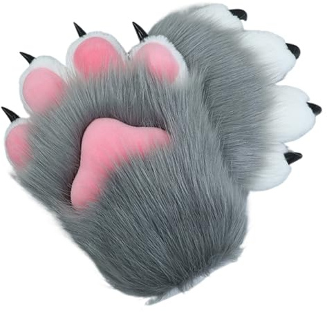 Hperu Katttassar halloween lurviga tassar therian tassar mjuka andningsbara lurviga katttassar handskar söt katt räv varg tass handskar therian handskar för halloween cosplay, therian tassar, Grå,