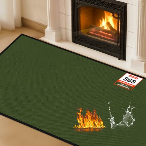 Tapis de foyer résistant au feu, tapis de cheminée ignifuge pour poêle à bois, cheminée, intérieur et extérieur, protège les sols et les tapis contre les étincelles - Vert - 150 x 81 x 0,1 cm