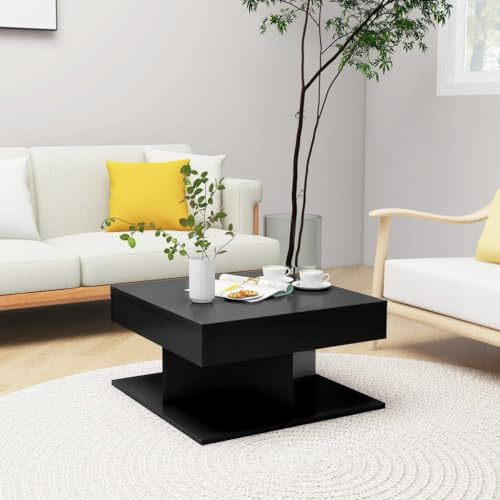 puraday Wohnzimmer Couchtisch 57x57x30 cm Beistelltisch Holz Multifunktionstisch Schlafzimmer Praktischen Coffee Table Quadratisch Robust Haltbarkeit Schwarz Holzwerkstoff Metall