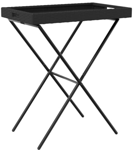 Makastle Gartentisch Klappbar Tabletttisch Poly Rattan Beistelltisch Klapptisch als Serviertisch, Serviertablett, Bistrotisch für Garten, Balkon, Terrasse, Schwarz 65x40x75 cm
