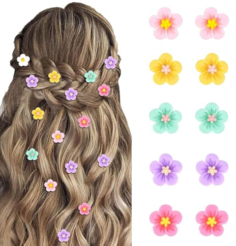 LunarCharm Lot de 10 petites pinces à cheveux colorées en forme de fleur pour filles et femmes, jolies épingles à cheveux avec fleurs, petites pinces à cheveux florales, accessoires de cheveux,