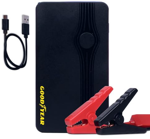 Goodyear Jump Starter Avviatore di Emergenza 8000 mAh Multifunzione, al Litio, per Auto a Benzina e a Diesel, Funzione Power Bank, Torcia Led con 3 Modalità D'uso
