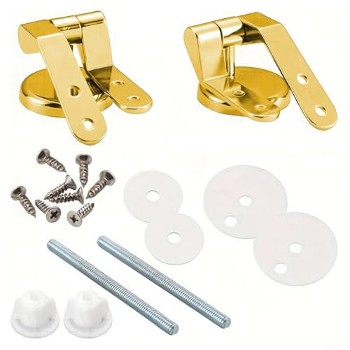 Toilet Seat Hinge New Polished Brass & Chrome Toilet Seat Hinge Toilet Seat with Brushed Gold Hinges, Slow Close Wood Seat, Secure Metal Hinges, Easy Installation