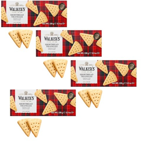 Walkers | Biscotti Triangolari Scozzesi | Biscotti Frolla Burro Sale - 4 Astucci | Frollini Inglesi Tradizionali Puro Burro