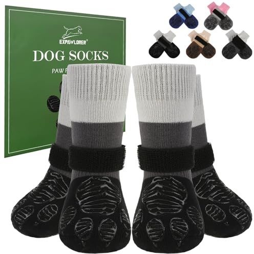 EXPAWLORER 2 Paar Hundesocken Anti-Rutsch doppelseitig zum Leckschutz mit verstellbaren Riemen für den Innenbereich, rutschfeste Hunde Socken Pfotenschutz Hund Verletzung Hundeschuhe, Schwarz XL