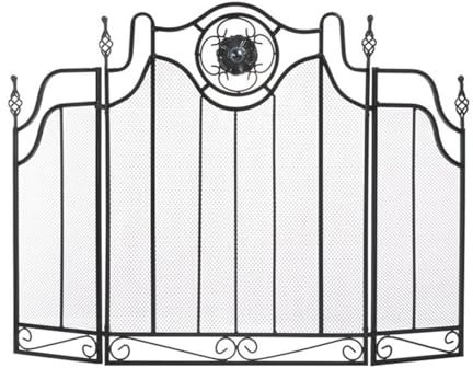 Générique Écran de cheminée en Fer forgé Robuste avec Couvercle en Maille d'acier, Grille de Protection de poêle de Protection de cheminée, pare-étincelles-30 Pouces de Haut