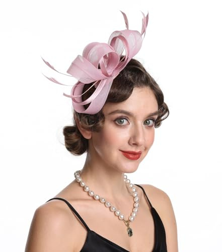 Haoijng Fascinators Hat for Women Cocktail Tea Party Headwear Flower Mesh Ribbon Feathers Headband
