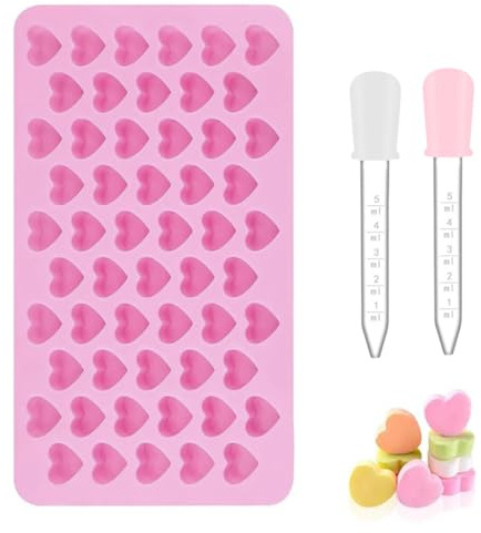 Nuoshen Herz-Silikon-Form + 2 Stück Flüssige Pipetten, Silikon-Lebensmittel-Formen, Süßigkeiten-Formen, Schokoladenformen, DIY Wachs-Schmelzformen für Backzubehör, Kuchendekoration