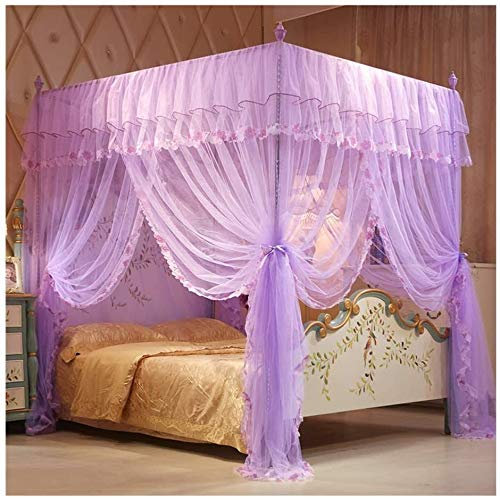 Princess Vier Eckpfosten Bett Baldachin Netz Set Elegantes Moskitonetz mit 3 seitlichen Öffnungen für einfache Installation inklusive Zelten und Rahmen